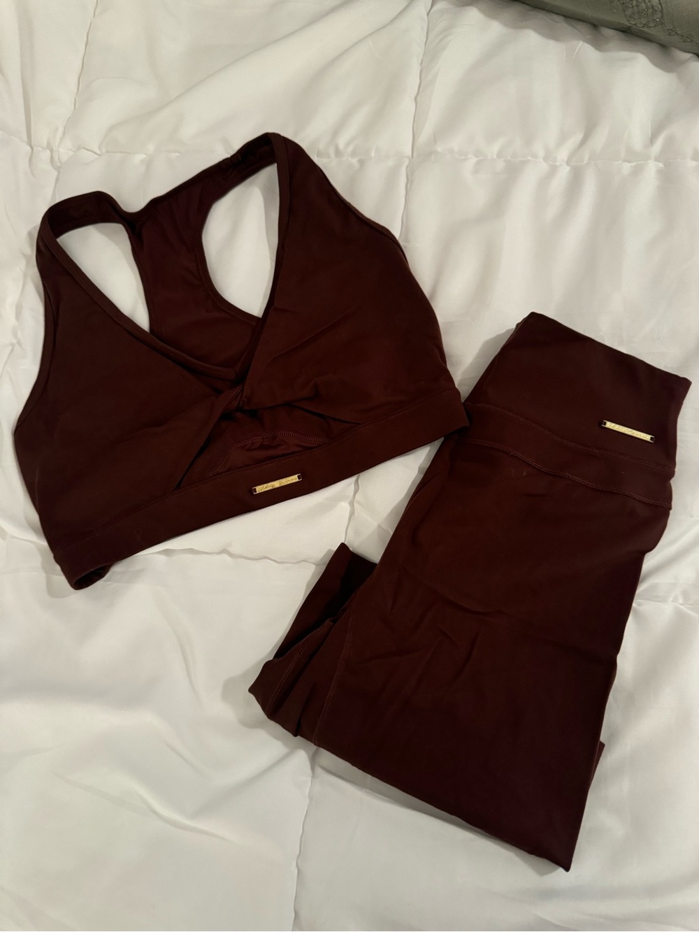 Gymshark x Whitney Simmons Women's Maroon Sports Bra and shorts Set